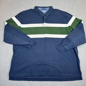 Duluth Trading Co Rugby Polo Shirt Men's 2XL Blue Green Striped Long Sleeve